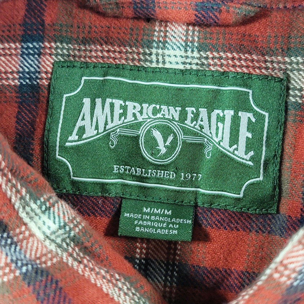 American Eagle Mens Red Plaid Flannel Button Down Shirt Size M Long Sleeve - Picture 3 of 6